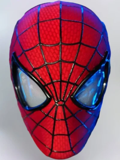 Andrew Garfield LED Mask - Amazing Spider-Man 2 replica, front view with red and blue textured shell and LED eyes