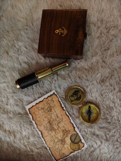 Pirate Telescope, Compass & Map Set with Wooden Box