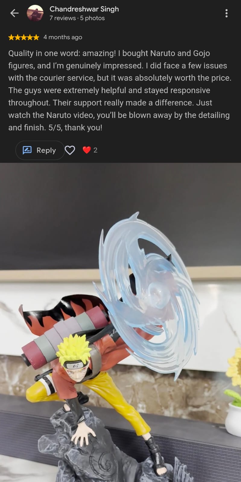 Google review by Chandreshwar Singh on a Naruto Sage Mode figure