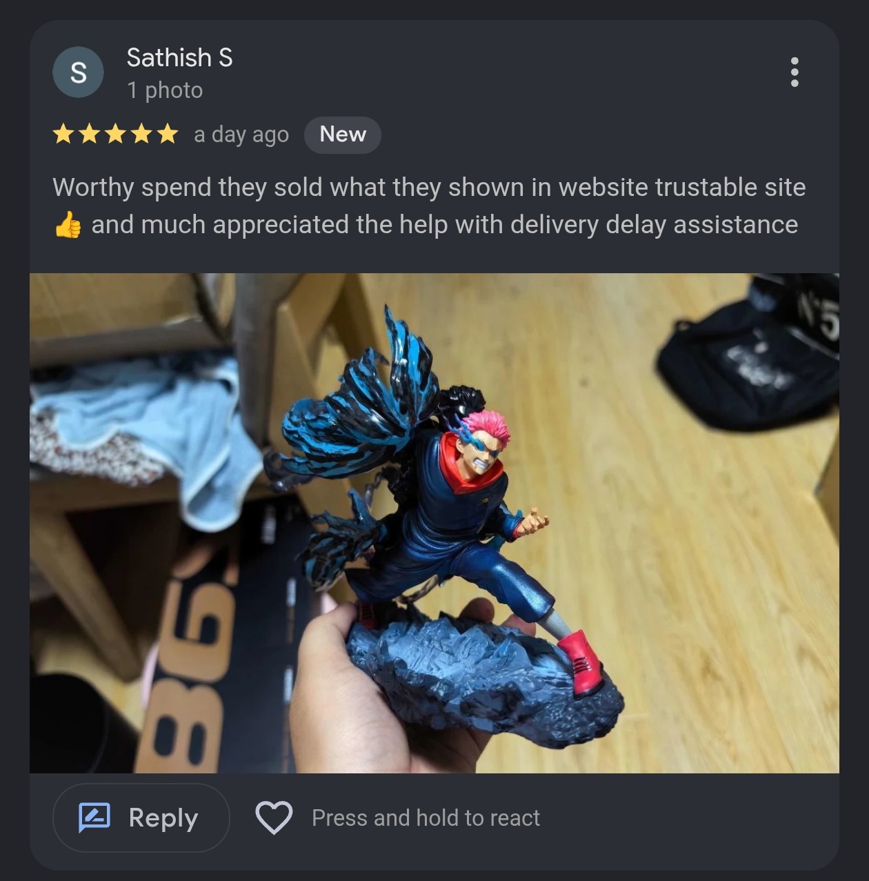 Recent Google review by Sathish S, one day old