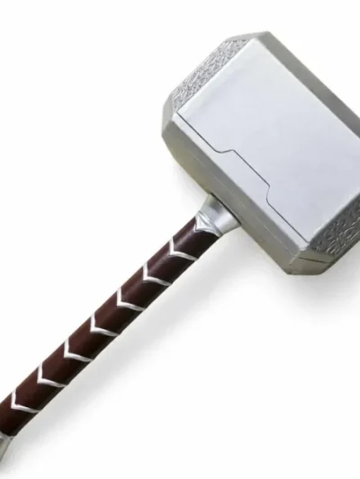 Thor Mjolnir hammer 42cm foam cosplay prop replica, silver body with brown wrapped handle