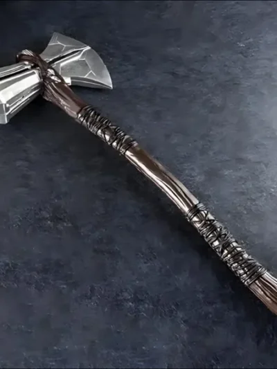 Thor Stormbreaker axe 72cm foam cosplay prop replica with silver axe head and black cord wrapped handle